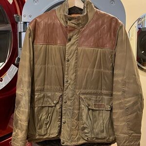 J Powell Brown and Tan waxed Quilted Field Jacket.